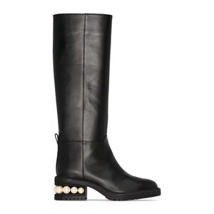 NICHOLAS KIRKWOOD Womens Black Faux Pearl Heel Pull-Tab Casati Riding Boot 40.5
